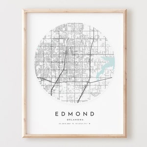 Impressão de mapa de Edmond, mapa de Edmond pôster arte de parede da cidade, mapa de estrada ok, decoração de mapa de rua de impressão de Oklahoma, presente de escritório, L925v4
