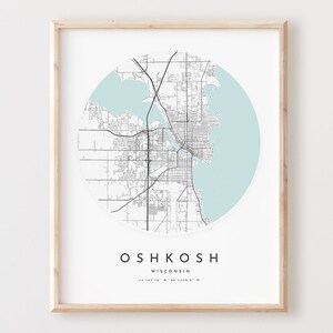 Oshkosh Map Print, Oshkosh Map Poster Stadt Wandkunst, Wi Road Map, Wisconsin Print Straßenkarte Dekor, Büro Geschenk, L1059v4