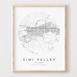 Simi Valley kaart afdrukken, Simi Valley kaart poster stad muur kunst, Ca wegenkaart, Californië afdrukken stratenplan decor, kantoorcadeau, L767v4