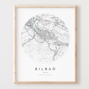 Impressão de mapa de Bilbao, mapa de Bilbao pôster arte de parede da cidade, mapa de estrada de Bilbao, decoração de mapa de rua de impressão de Bilbao, presente de escritório, L294v4