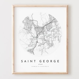 Saint George Karte Druck, Saint George Karte Poster Stadt Wandkunst, Ut Straßenkarte, Utah Druck Straßenkarte Dekor, Büro Geschenk, L823v4