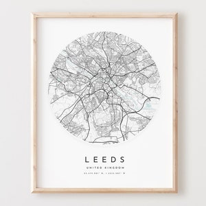 Leeds Karte Print, Leeds Karte Poster Stadt Wandkunst, Leeds Straßenkarte, Leeds Straßenkarte Dekor, Büro Geschenk, L190v4