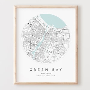 Green Bay Karte, Green Bay Karte Poster Stadt Wandkunst, Wi Road Map, Wisconsin Karte Dekor, Büro Geschenk, L599v4