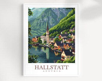 Hallstatt Austria Travel Poster: Vintage Style Wall Art