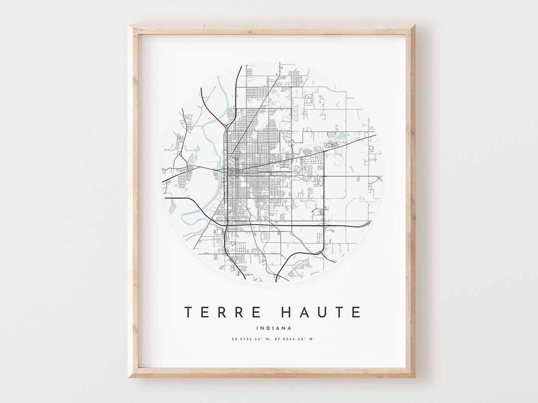 Terre Haute Map Print, Terre Haute Map Poster City Wall Art, in Road ...