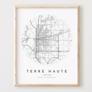 Terre Haute Map Print, Terre Haute Map Poster City Wandkunst, In Road Map, Indiana Print Straßenkarte Dekor, Büro Geschenk, L910v4