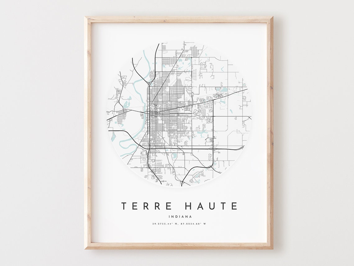 Terre Haute Map Print, Terre Haute Map Poster City Wall Art, in Road 