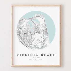 Impressão de mapa de Virginia Beach, mapa de Virginia Beach pôster arte de parede da cidade, mapa de estradas Va, decoração de mapa de rua com impressão de Virginia, presente de escritório, L198v4