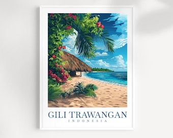 Gili Island, Indonesia, Original Watercolor 9.8 X 13.8''(25 X 35