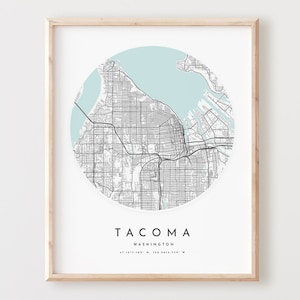 Impressão de mapa de Tacoma, mapa de Tacoma pôster arte de parede de cidade, mapa de estrada Wa, decoração de mapa de rua com impressão de Washington, presente de escritório, L597v4