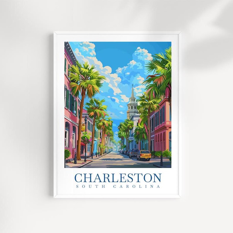 Charleston Travel Poster South Carolina Wall Art Charleston Wall