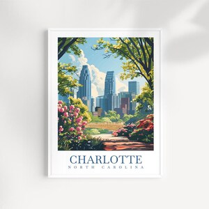Charlotte city print Travel poster Wall Art North Carolina, Wall Hanging Home Décor USA Gift Art Lovers United States Art Lover Gift