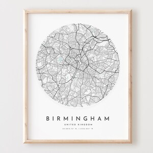 Impresión de mapa de Birmingham, póster de mapa de Birmingham, arte de pared de la ciudad, mapa de carreteras de Birmingham, decoración de mapa callejero de Birmingham, regalo de oficina, L132v4