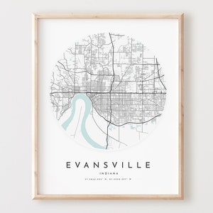 Impressão de mapa de Evansville, mapa de Evansville pôster arte de parede da cidade, mapa de estradas, decoração de mapa de rua com impressão de Indiana, presente de escritório, L575v4