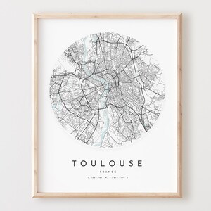Impressão de mapa de Toulouse, mapa de Toulouse, arte de parede da cidade, mapa de estrada de Toulouse, decoração de mapa de rua, presente de escritório, L300v4