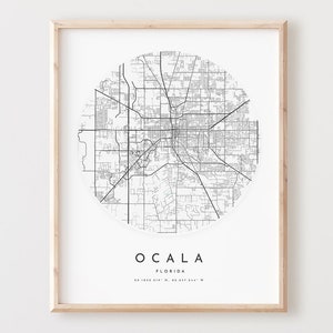 Impressão de mapa de Ocala, mapa de Ocala pôster arte de parede da cidade, mapa de estradas Fl, decoração de mapa de rua com impressão da Flórida, presente de escritório, L666v4