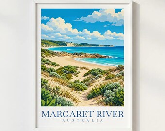 Margaret River Australia Travel Poster, Western Australia Coastal Print, Beach Wall Art, Australian Ocean Landscape Decor
