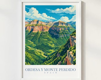 Ordesa y Monte Perdido Spain Travel Print, Pyrenees National Park Wall Art, Mountain Landscape Poster