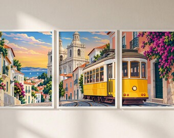 Lisbon Portugal Set of 3 Prints, Lisbon Print Wall Art, Lisbon Triptych Posters, Portugal Travel Decor