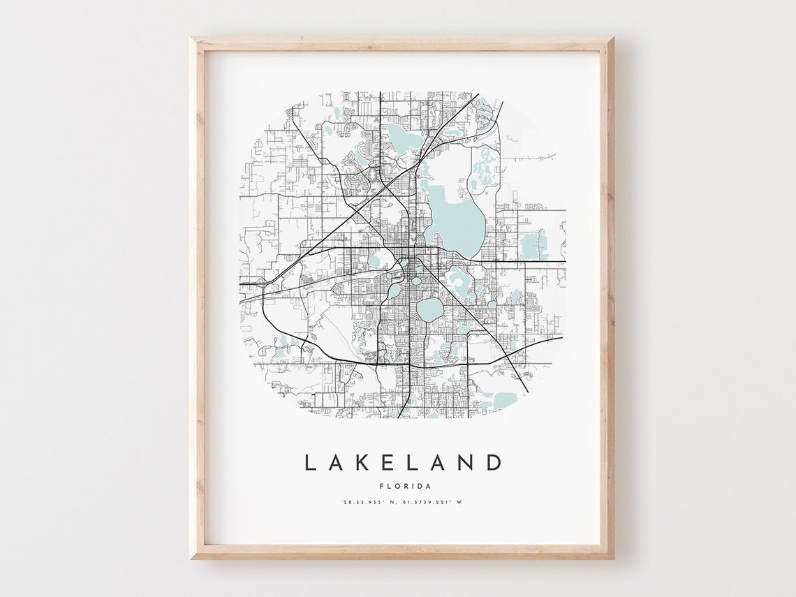 Lakeland Map Poster Lakeland Map Print City Wall Art Fl Road Etsy