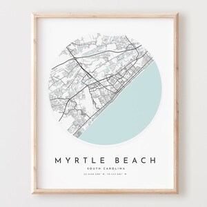 Impressão de mapa de Myrtle Beach, pôster de mapa de Myrtle Beach arte de parede da cidade, mapa de estradas Sc, decoração de mapa de ruas com impressão de Carolina do Sul, presente de escritório, L551v4