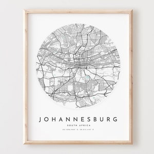 Johannesburg Karte Print, Johannesburg Karte Poster Stadt Wandkunst, Johannesburg Straßenkarte, Johannesburg Print Straßenkarte Dekor, Office L82v4
