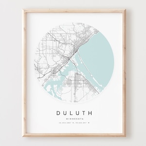 Impressão de mapa de Duluth, mapa de Duluth pôster arte de parede da cidade, mapa de estrada Mn, decoração de mapa de rua com impressão de Minnesota, presente de escritório, L782v4