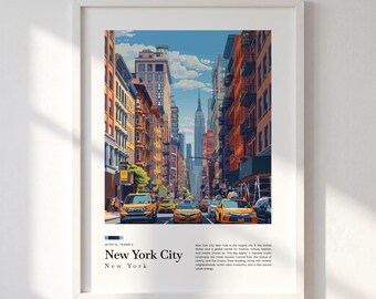 New York City Travel Print, NYC Wall Art, Empire State Building Poster, Illustrated City Decor