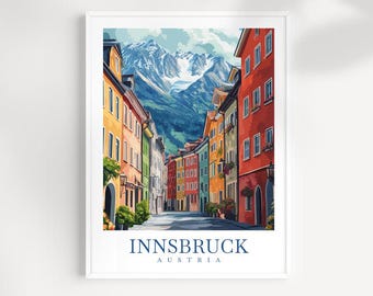 Innsbruck Austria Travel Print: Colorful Cityscape Wall Art