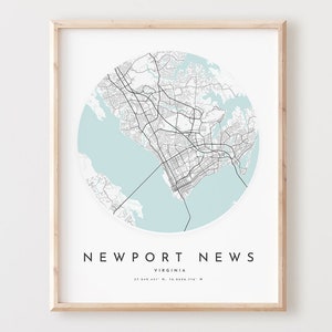 Impressão de mapa de notícias de Newport, mapa de notícias de Newport pôster arte de parede da cidade, mapa de estradas Va, decoração de mapa de rua com impressão de Virgínia, presente de escritório, L641v4