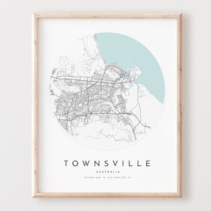 Impressão de mapa de Townsville, pôster de mapa de Townsville arte de parede da cidade, mapa de estradas de Townsville, decoração de mapa de ruas de impressão de Townsville, presente de escritório, L736v4