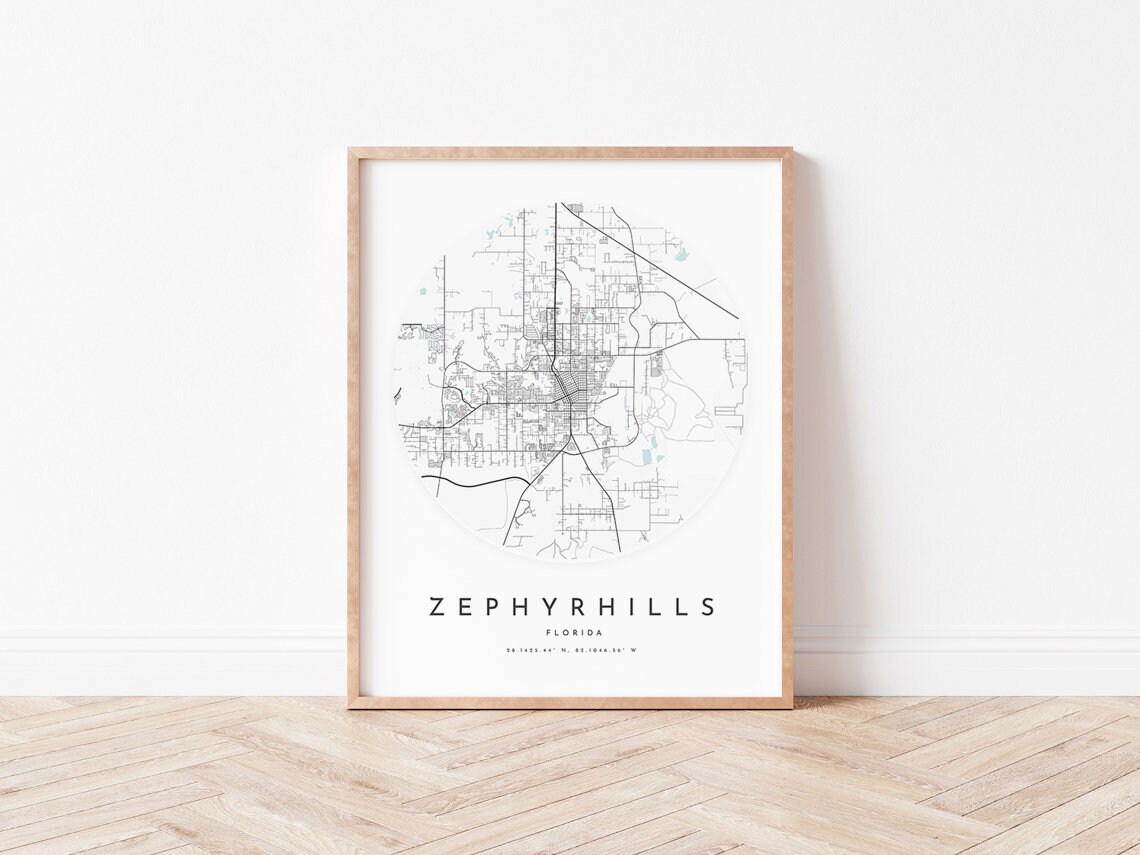 Zephyrhills Map Print, Zephyrhills Map Poster City Wall Art, Fl Road Map, Florida Print Street