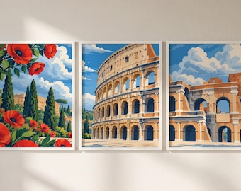 Rome Italy Set of 3 Prints, Rome Print Wall Art, Rome Triptych Posters, Italy Travel Decor