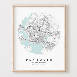 Impressão de mapa de Plymouth, mapa de Plymouth pôster arte de parede da cidade, mapa de estrada de Plymouth, decoração de mapa de rua de impressão de Plymouth, presente de escritório, L558v4