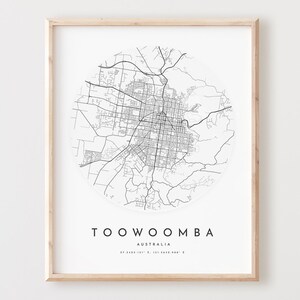 Toowoomba Karte Print, Toowoomba Karte Poster Stadtwandkunst, Toowoomba Straßenkarte, Toowoomba Straßenkarte Dekor, Büro Geschenk, L911v4