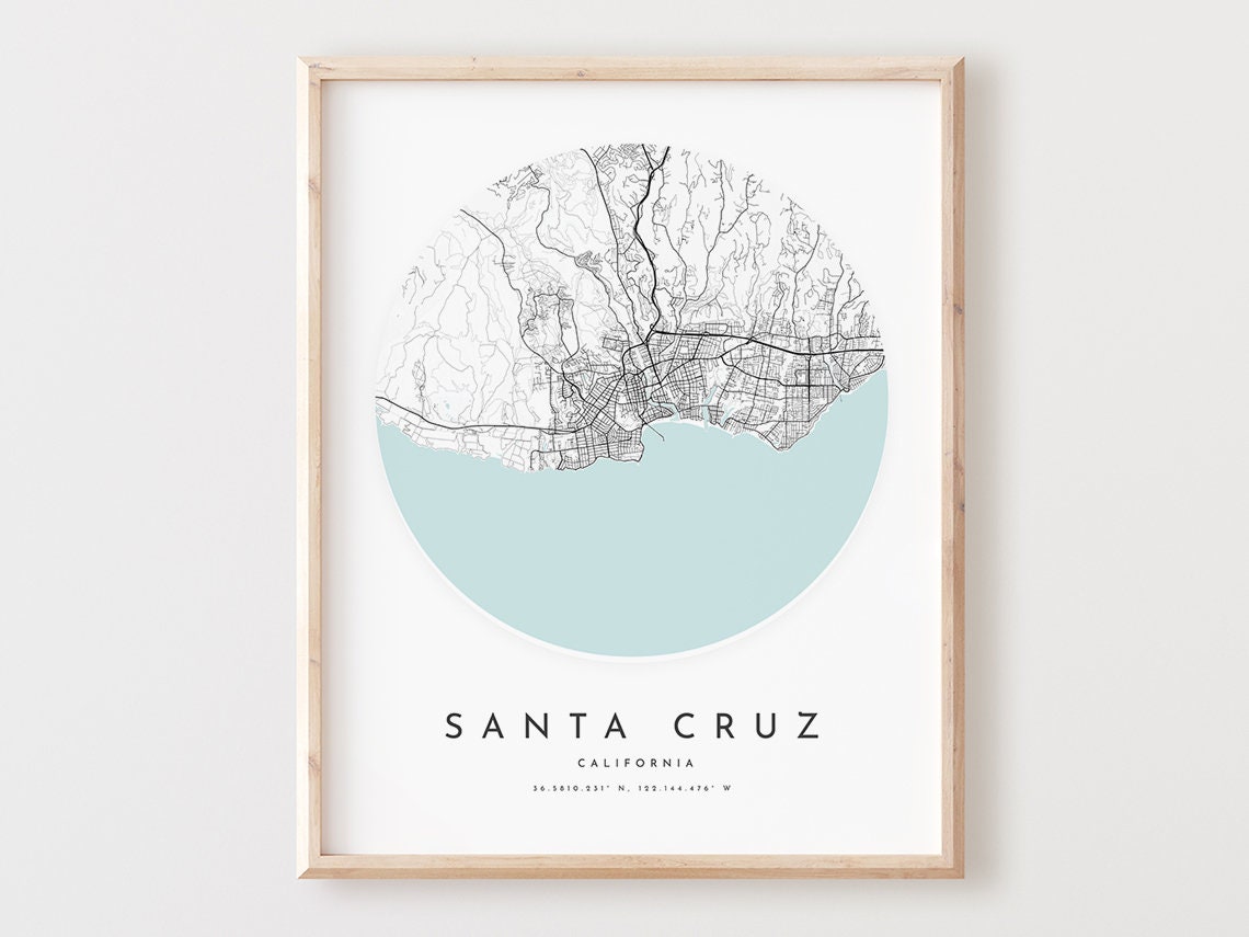Santa Cruz Map Print, Santa Cruz Map Poster City Wall Art, Ca Road Map, California Print Street Map Decor,  Office Gift, L651v4