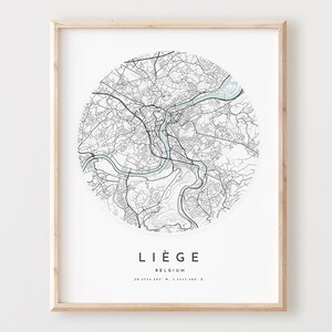 Impressão de mapa de Liège, mapa de Liège pôster arte de parede da cidade, mapa de estradas de Liège, decoração de mapa de ruas de Liège, presente de escritório, L325v4