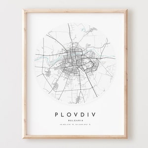 Plovdiv Karte Print, Plovdiv Karte Poster Stadt Wandkunst, Plovdiv Straßenkarte, Plovdiv Print Straßenkarte Dekor, Büro Geschenk, L480v4