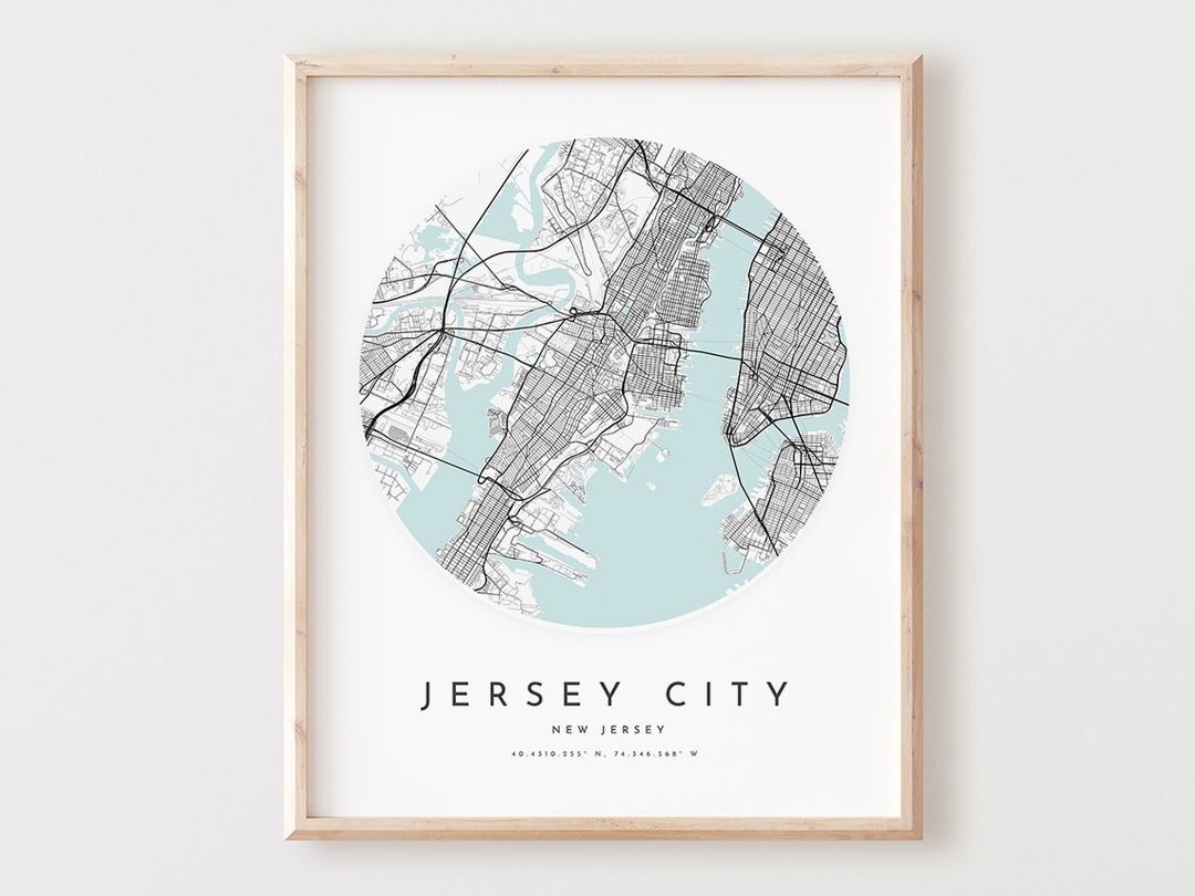 Jersey City Map Print, Jersey City Map Poster City Wall Art, Nj Road ...