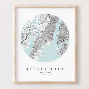 Jersey City Karte Print, Jersey City Karte, Poster Stadt Wandkunst, NJ Road Map, New Jersey Print Straßenkarte Dekor, Büro Geschenk, L539v4