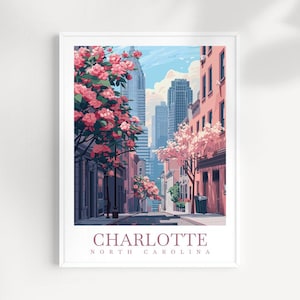 Charlotte city print Travel poster Wall Art North Carolina, Wall Hanging Home Décor USA Gift Art Lovers United States Art Lover Gift