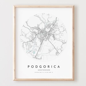 Podgorica Karte Print, Podgorica Karte, Poster Stadtbild, Wandbild, Podgorica Straßenkarte, Podgorica Karte, Geschenk für Büro, L720v4