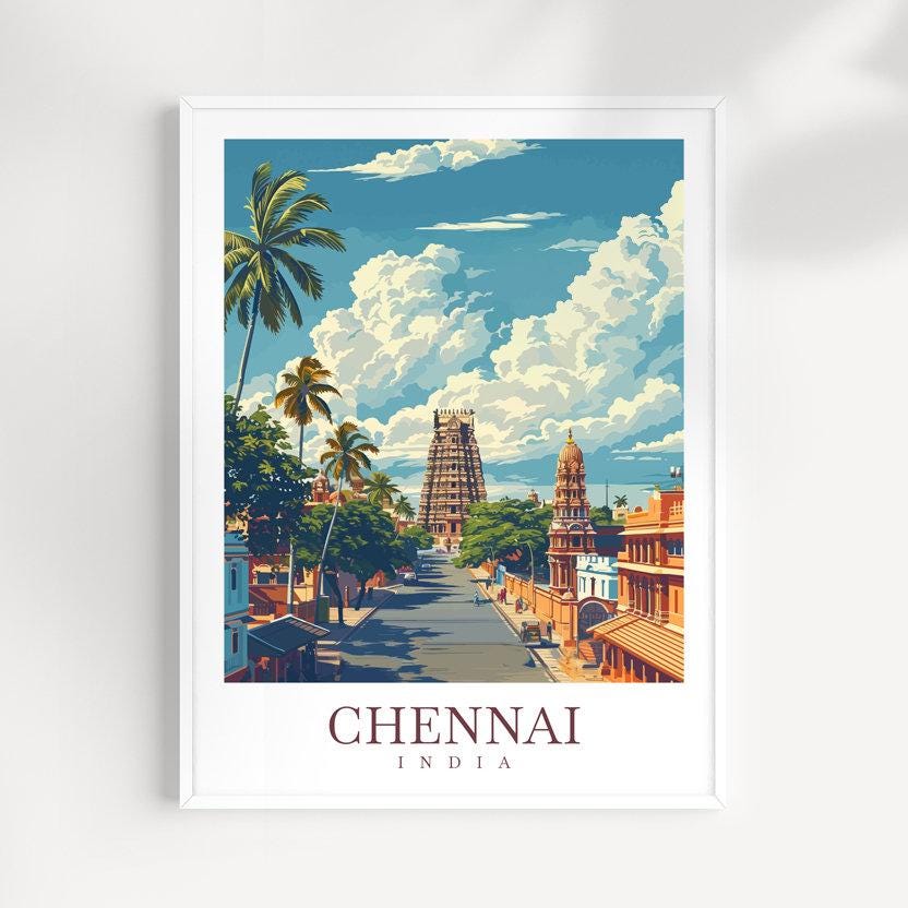 Chennai India Travel Print: Vintage Style Wall Art - Etsy