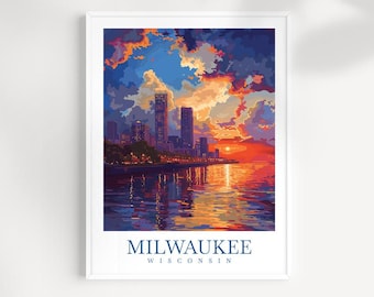 Milwaukee Wisconsin Skyline Art Print: Sunset Cityscape Wall Decor