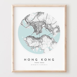 Impressão de mapa de Hong Kong, mapa de Hong Kong pôster arte de parede da cidade, mapa de estradas de Hong Kong, decoração de mapa de rua de impressão de Hong Kong, presente de escritório, L31v4