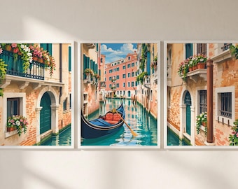 Venice Italy Set of 3 Prints, Venice Print Wall Art, Venice Triptych Posters, Italy Travel Decor