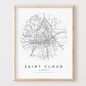 Impressão de mapa de Saint Cloud, Saint Cloud Map Poster Arte de parede da cidade, Mn Mapa de estradas, Minnesota Print Street Map Decor, Presente de escritório, L810v4