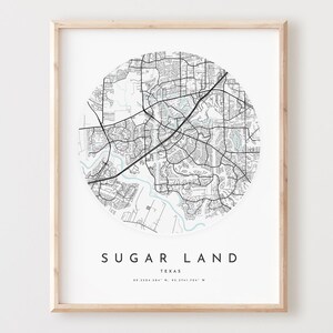 Impressão de mapa de terra de açúcar, mapa de terra de açúcar cartaz arte de parede da cidade, mapa de estrada tx, decoração de mapa de rua com impressão do texas, presente de escritório, l948v4