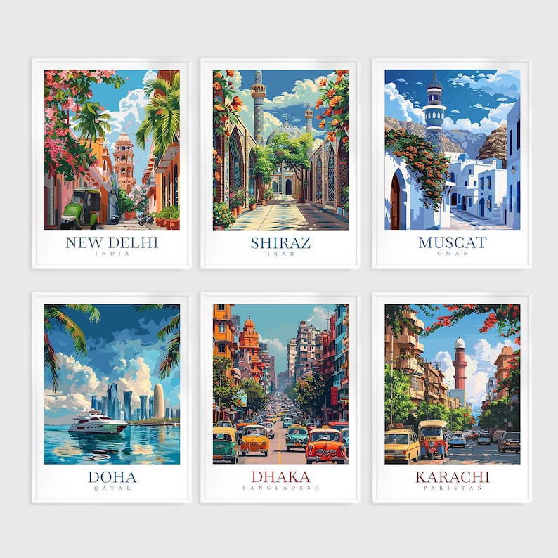 Custom Travel Prints Set of 6 City Posters, Custom Wall Art