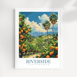 Póster de viaje de Riverside, California, arte de pared de Riverside, colgante de pared de Riverside, decoración del hogar, regalo de Riverside, amantes del arte, póster de California